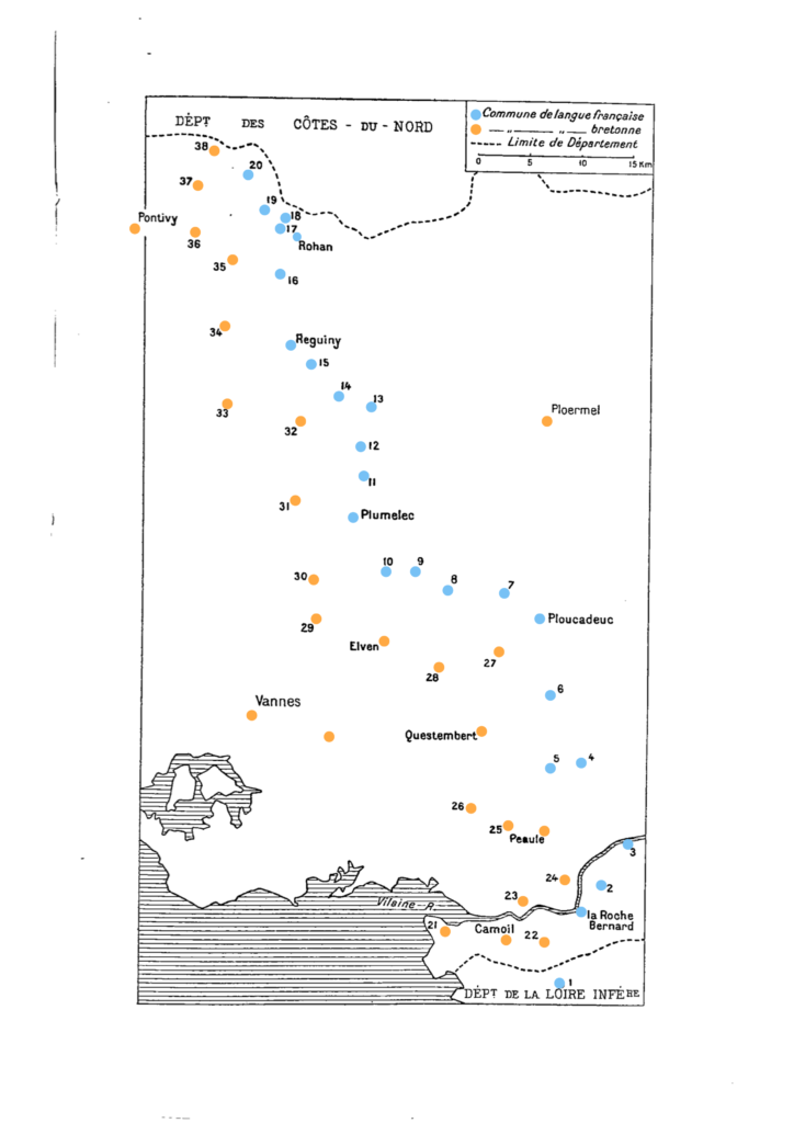 Carte des communes bretonnante en 1806 pays d'A-Bas