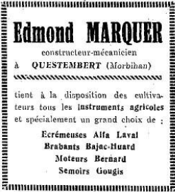 Publicité pour le commerce de Edmond Marque dans le journal Le Semeur du 17/11/1940